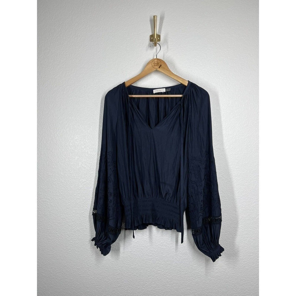 Ramy Brook Navy Puff Sleeve Peasant Top